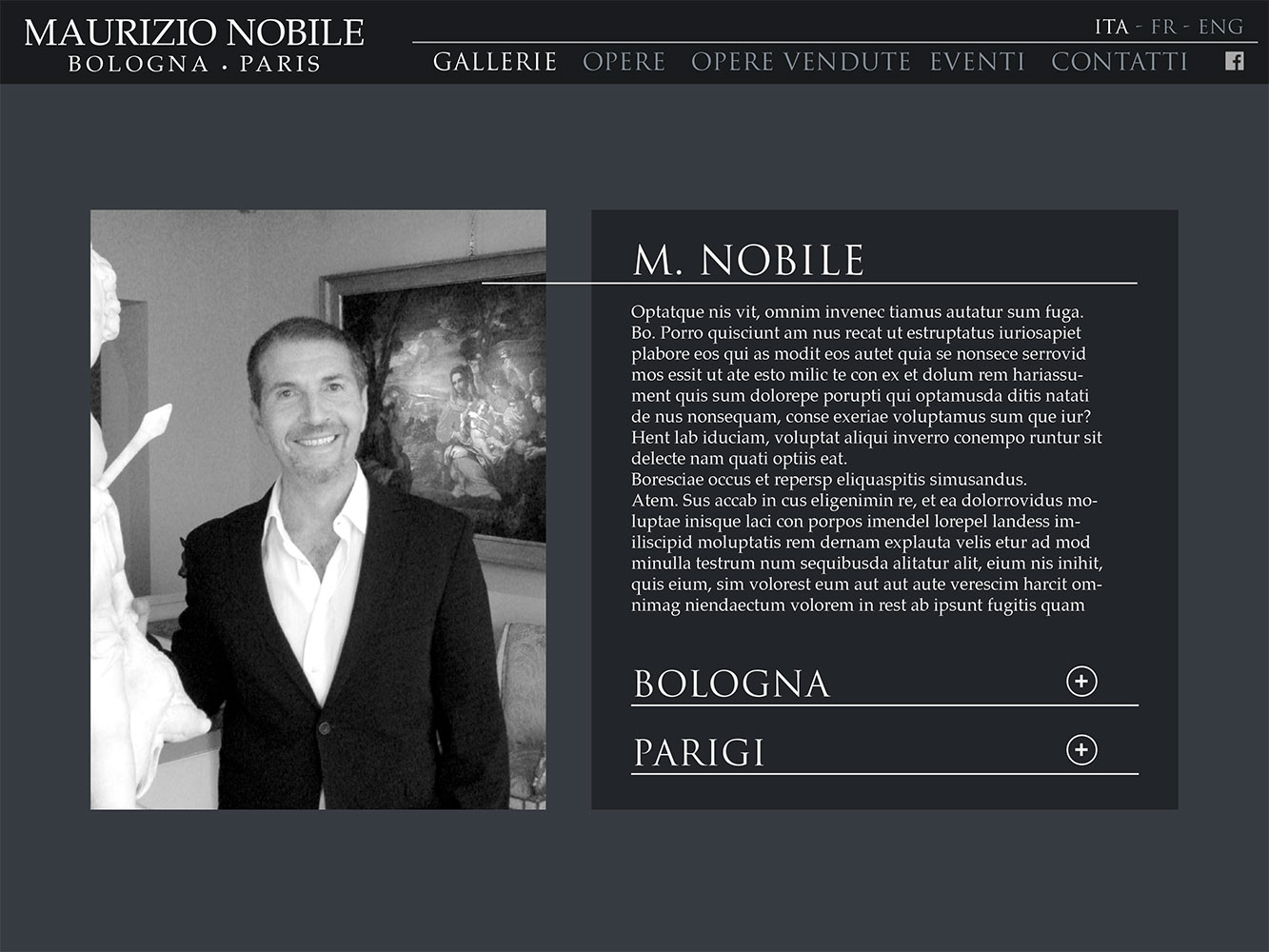 UI design of the About page for M. Nobile