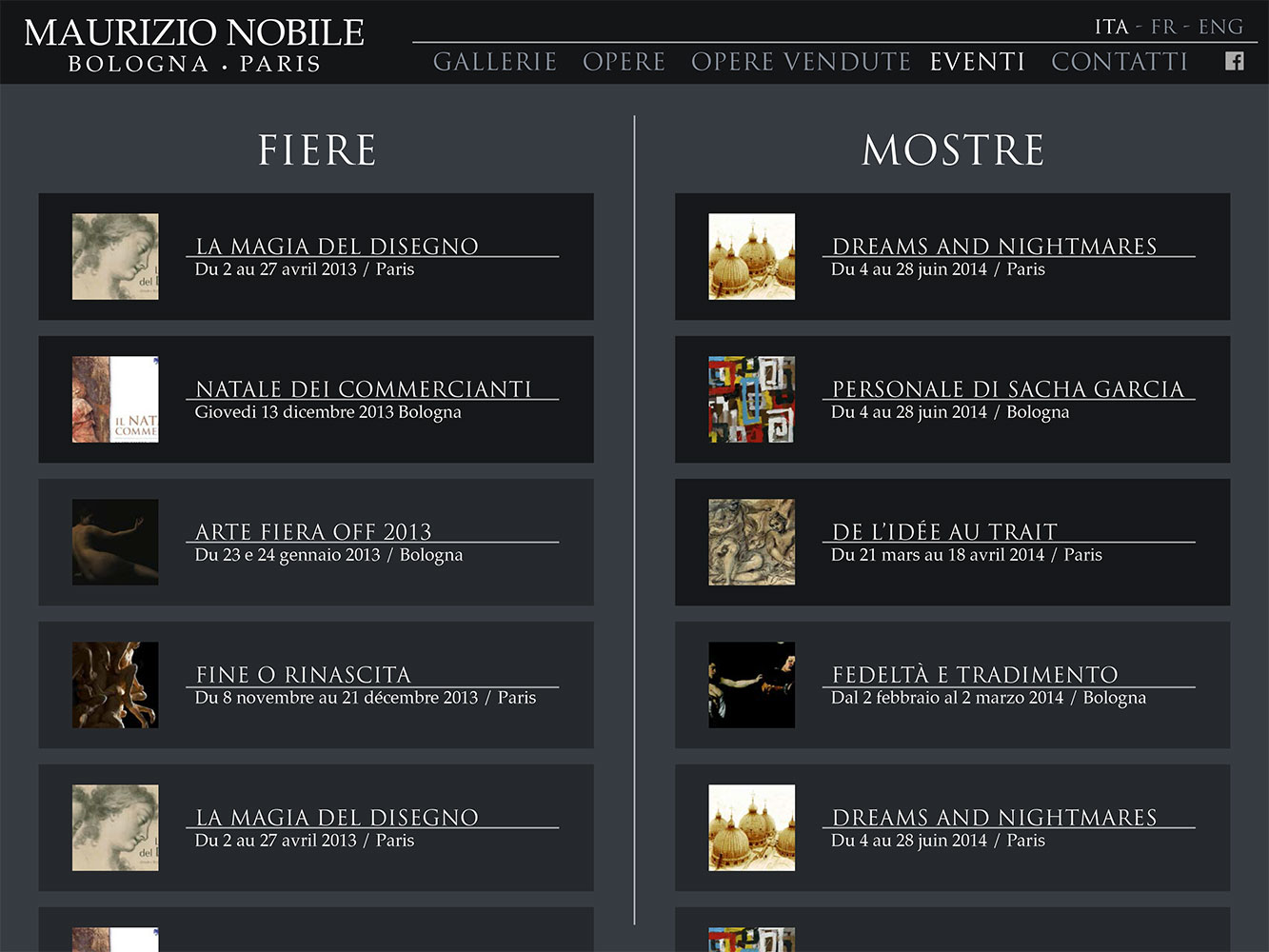 UI design of the Events page for M. Nobile