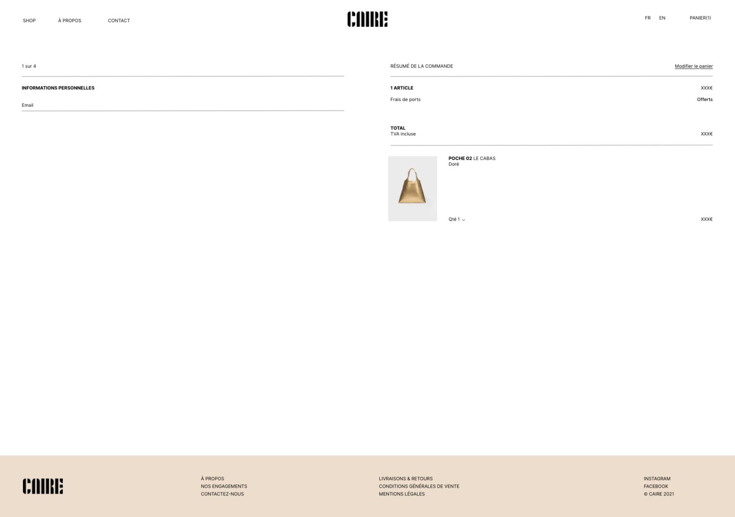 Mock-up for Caire Studio's checkout page.
